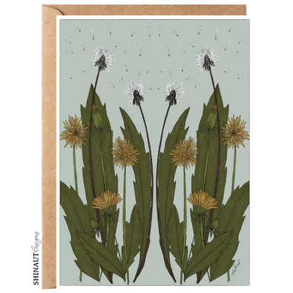 Wild Dandelion Blooms Nouveau Greeting Card front of card with envelope