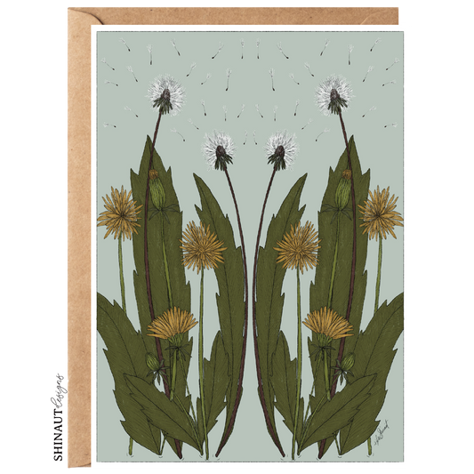 Wild Dandelion Blooms Nouveau Greeting Card front of card with envelope