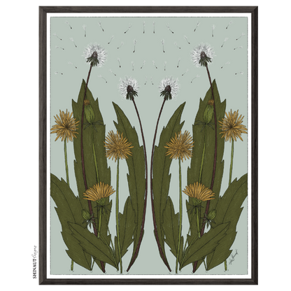 Wild Dandelion Blooms Nouveau Art Print front with black frame