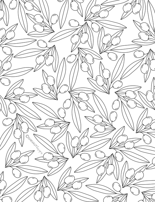 wild olive pattern coloring page digital download