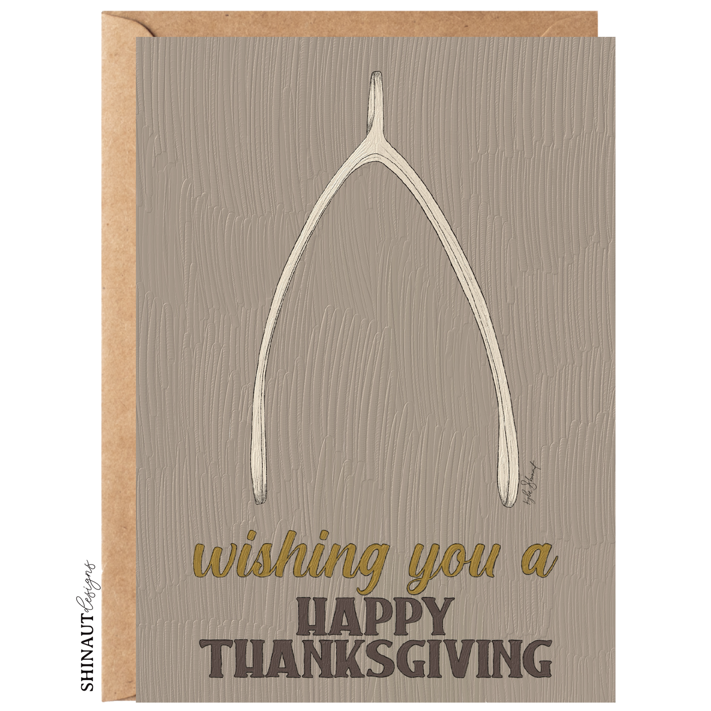 wishbone thanksgiving greeting card with kraft envelope