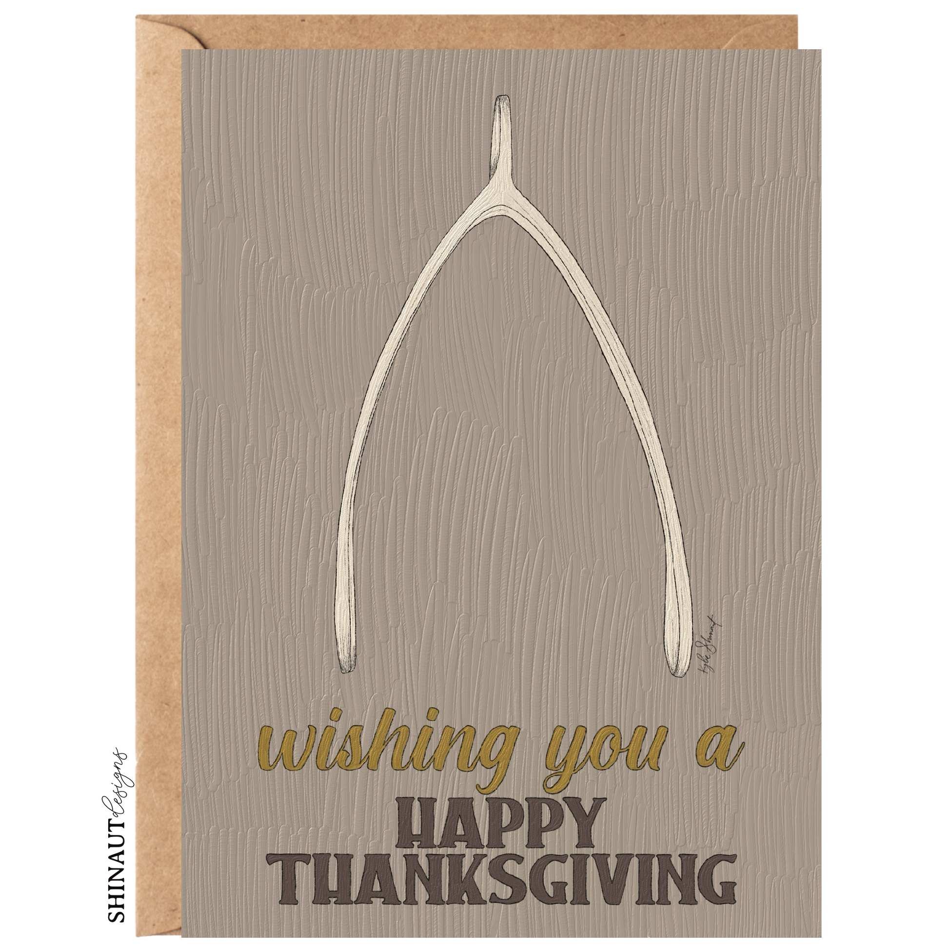 wishbone thanksgiving greeting card with kraft envelope