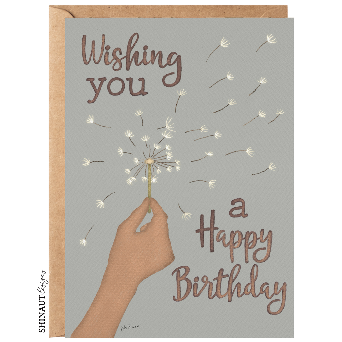 wishing you a happy birthday greeting card with kraft envelope