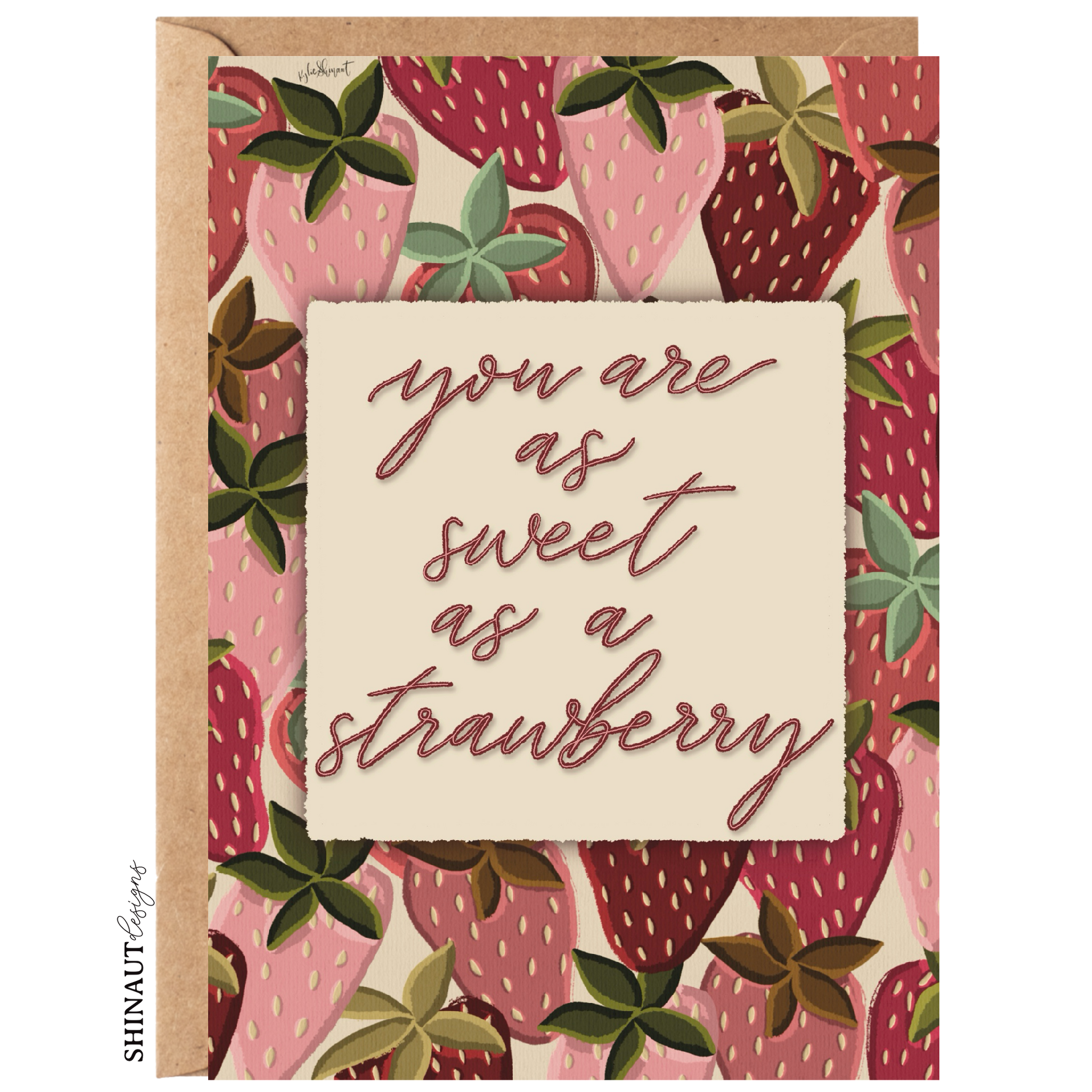 you are as sweet as a strawberry greeting card with kraft envelope