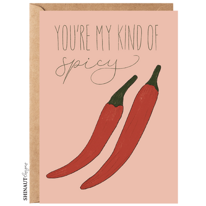 you're my kind of spicy pepper greeting card with kraft envelope