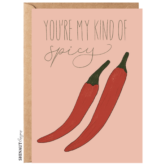 you're my kind of spicy pepper greeting card with kraft envelope